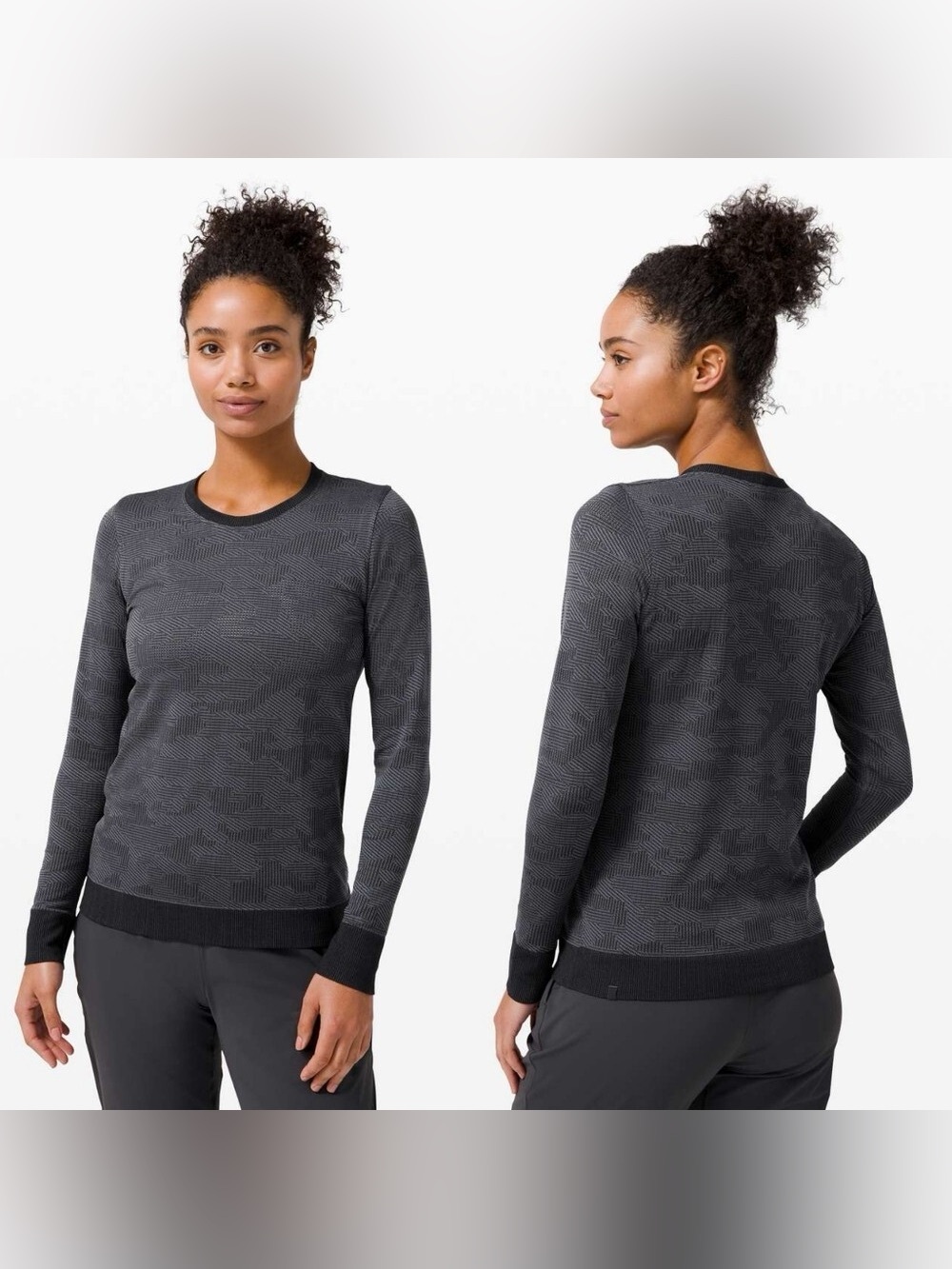 Lululemon Swiftly Breathe Long Sleeve Vented Camo Black / Asphalt Grey Size 8